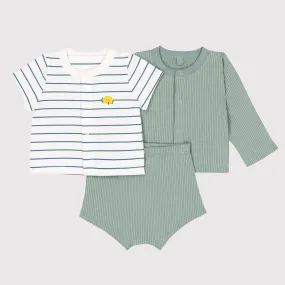 Baby Boys Green Cotton Pajamas Set（3 Pack）