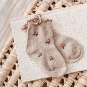 Baby Girl Socks Frilly Vintage Floral  | Iced Tea