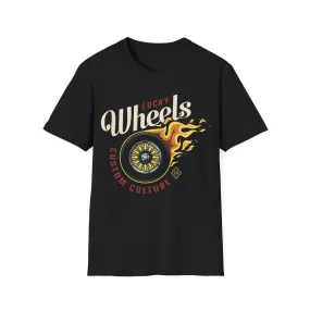 Biker T Shirt  Ring Spun Cotton Lucky Wheels Custom Culture