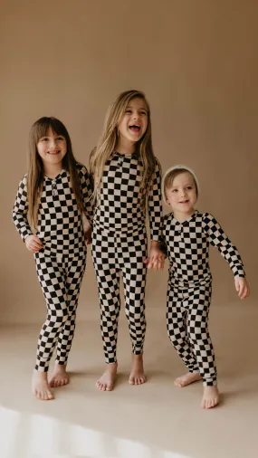 Children's  Bamboo Two Piece Pajamas | Black Checkered