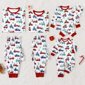 Christmas Allover red and Blue Car Print Family Matching Long-sleeve Pajamas Sets (Flame Resistant)