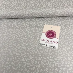 Grey And White Floral Printed 100% Cotton Poplin Craft Fabric 45" M547