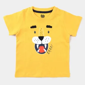 Infant Boys Cotton Terry Round Neck T-Shirt Tiger- Yellow