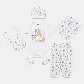 Infant Girls Cotton Interlock 6 Piece Set-(Romper/Cap/Bib/Socks/WashClothe/Pajama)-mIX