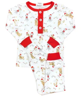 Lulu Bebe Santa Puppies Pima Long Sleeve Boy 2pc PJ