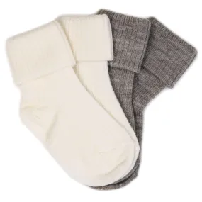 Merino Wool Baby Socks - 2 Pairs - Gray/White - FINAL SALE