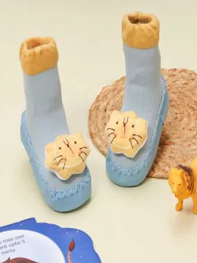 Roaring Lion Design Blue Leather Socks for Baby Boys