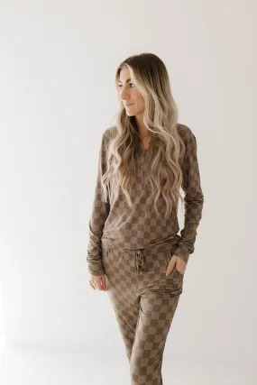 Women's Bamboo Pajama | Faded Brown Checkerboard